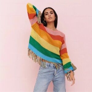 Pitusa Rainbow Crochet Long Sleeve Multicolored Stripes Sweater